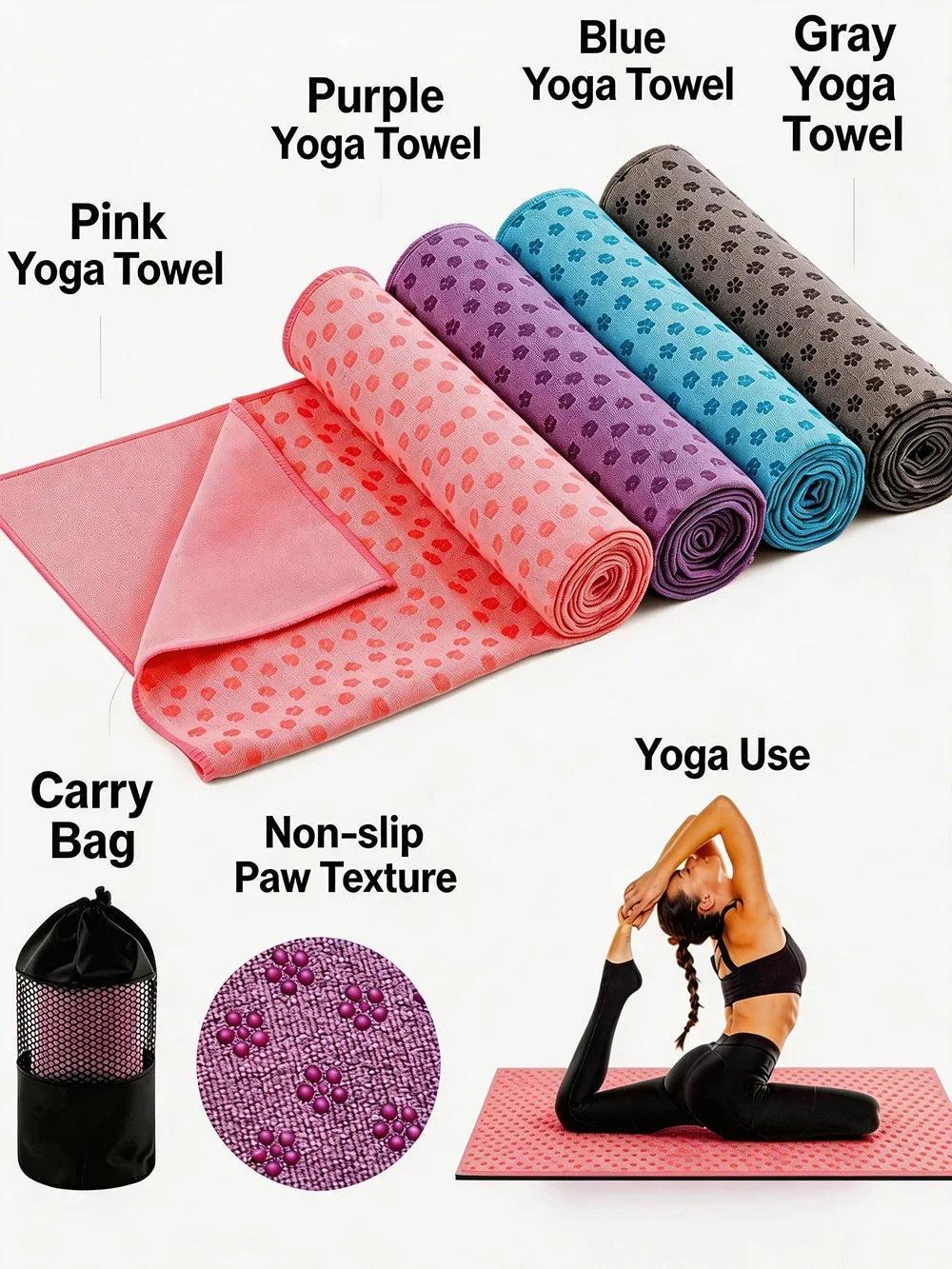 DOVA non-slip Pilates and yoga mat towel with silicone grip-dot backing